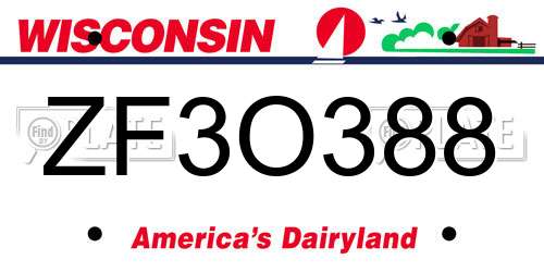 ZF3O388 Wisconsin License Plate