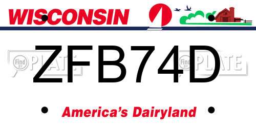 ZFB74D Wisconsin License Plate
