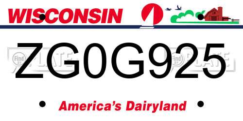 ZG0G925 Wisconsin License Plate