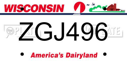 ZGJ496 Wisconsin License Plate