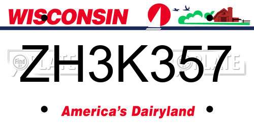 ZH3K357 Wisconsin License Plate