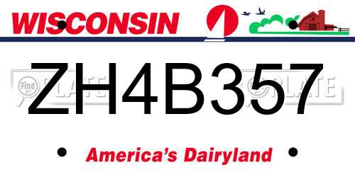 ZH4B357 Wisconsin License Plate