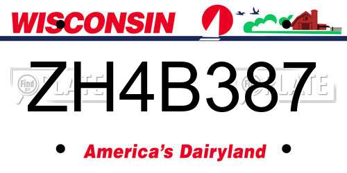 ZH4B387 Wisconsin License Plate