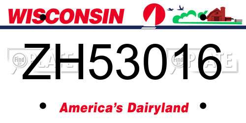 ZH53016 Wisconsin License Plate