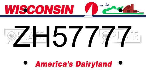 ZH57777 Wisconsin License Plate