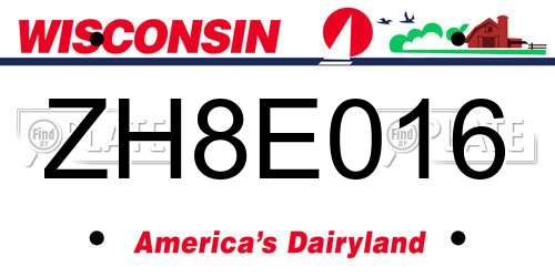 ZH8E016 Wisconsin License Plate