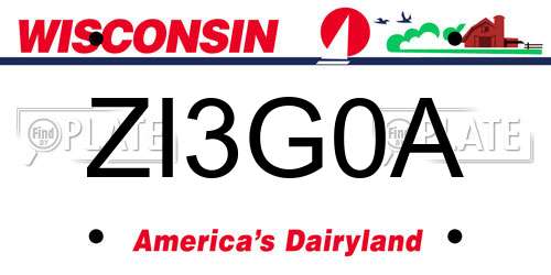 ZI3G0A Wisconsin License Plate