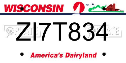 ZI7T834 Wisconsin License Plate
