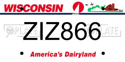 ZIZ866 Wisconsin License Plate