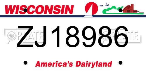 ZJ18986 Wisconsin License Plate