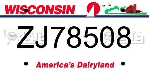 ZJ78508 Wisconsin License Plate