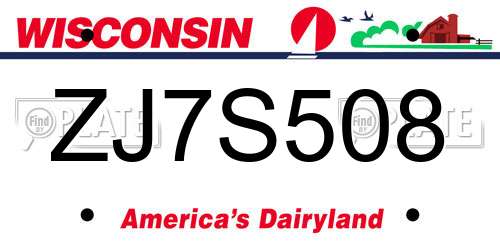 ZJ7S508 Wisconsin License Plate