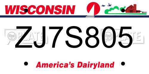 ZJ7S805 Wisconsin License Plate