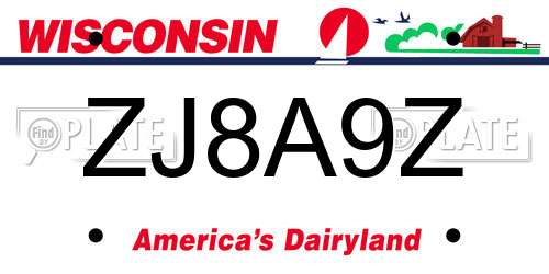 ZJ8A9Z Wisconsin License Plate
