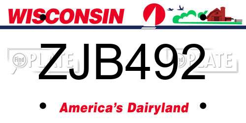 ZJB492 Wisconsin License Plate