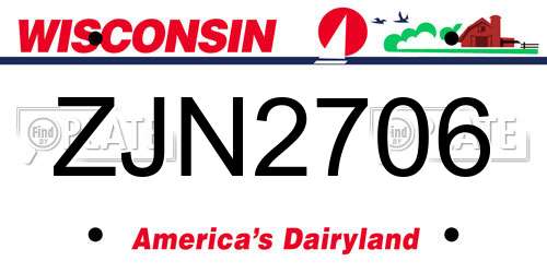 ZJN2706 Wisconsin License Plate