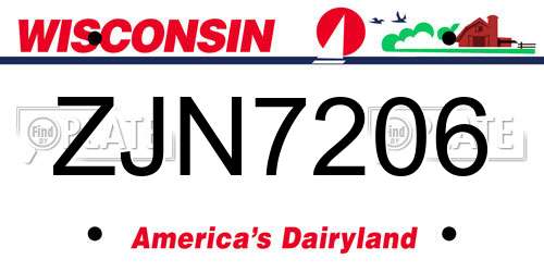 ZJN7206 Wisconsin License Plate