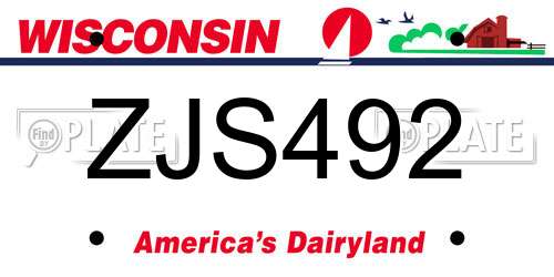 ZJS492 Wisconsin License Plate