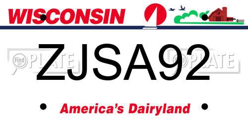 ZJSA92 Wisconsin License Plate