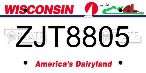 ZJT8805 Wisconsin License Plate