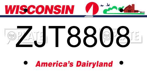 ZJT8808 Wisconsin License Plate
