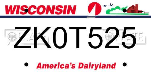 ZK0T525 Wisconsin License Plate
