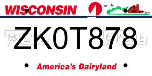ZK0T878 Wisconsin License Plate