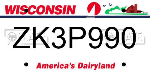 ZK3P990 Wisconsin License Plate