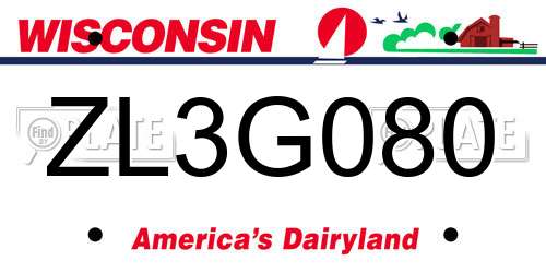 ZL3G080 Wisconsin License Plate