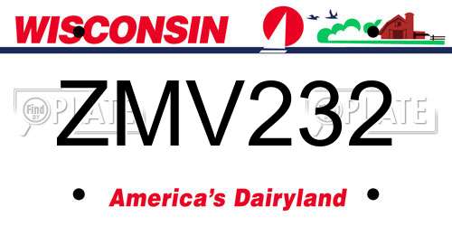 ZMV232 Wisconsin License Plate