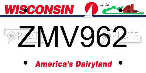 ZMV962 Wisconsin License Plate