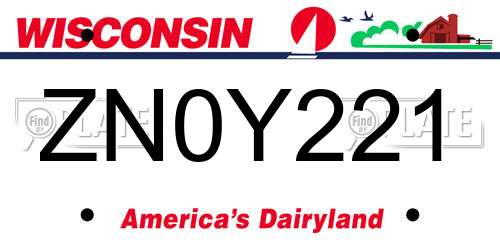 ZN0Y221 Wisconsin License Plate