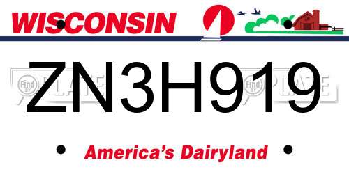ZN3H919 Wisconsin License Plate