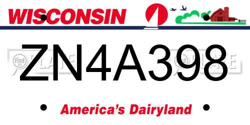 ZN4A398 Wisconsin License Plate