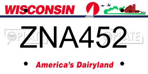 ZNA452 Wisconsin License Plate