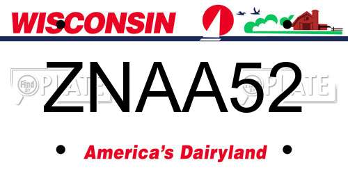 ZNAA52 Wisconsin License Plate