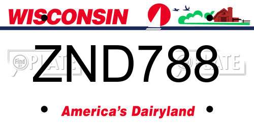 ZND788 Wisconsin License Plate