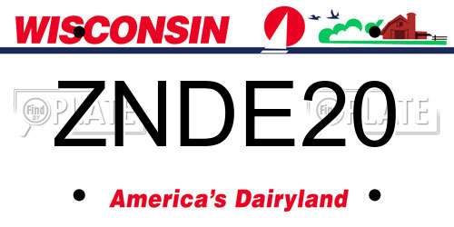ZNDE20 Wisconsin License Plate