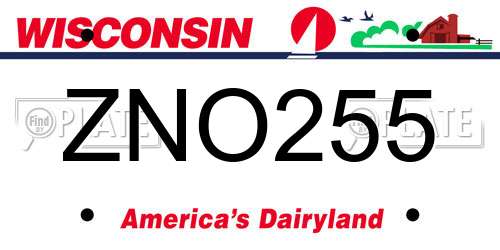 ZNO255 Wisconsin License Plate