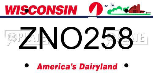 ZNO258 Wisconsin License Plate