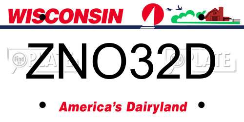 ZNO32D Wisconsin License Plate