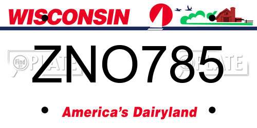 ZNO785 Wisconsin License Plate