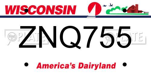 ZNQ755 Wisconsin License Plate