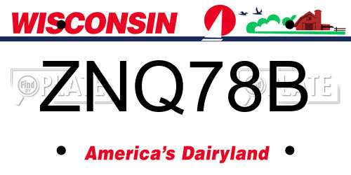 ZNQ78B Wisconsin License Plate