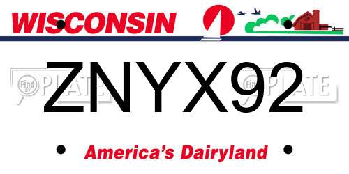 ZNYX92 Wisconsin License Plate