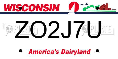 ZO2J7U Wisconsin License Plate