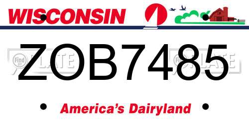 ZOB7485 Wisconsin License Plate