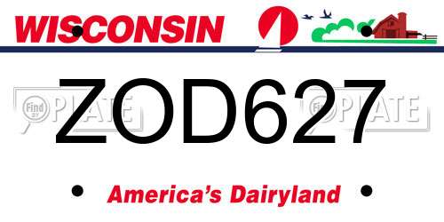 ZOD627 Wisconsin License Plate