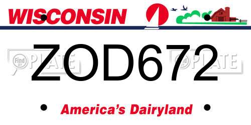 ZOD672 Wisconsin License Plate