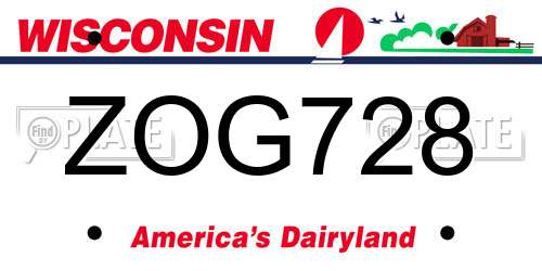 ZOG728 Wisconsin License Plate